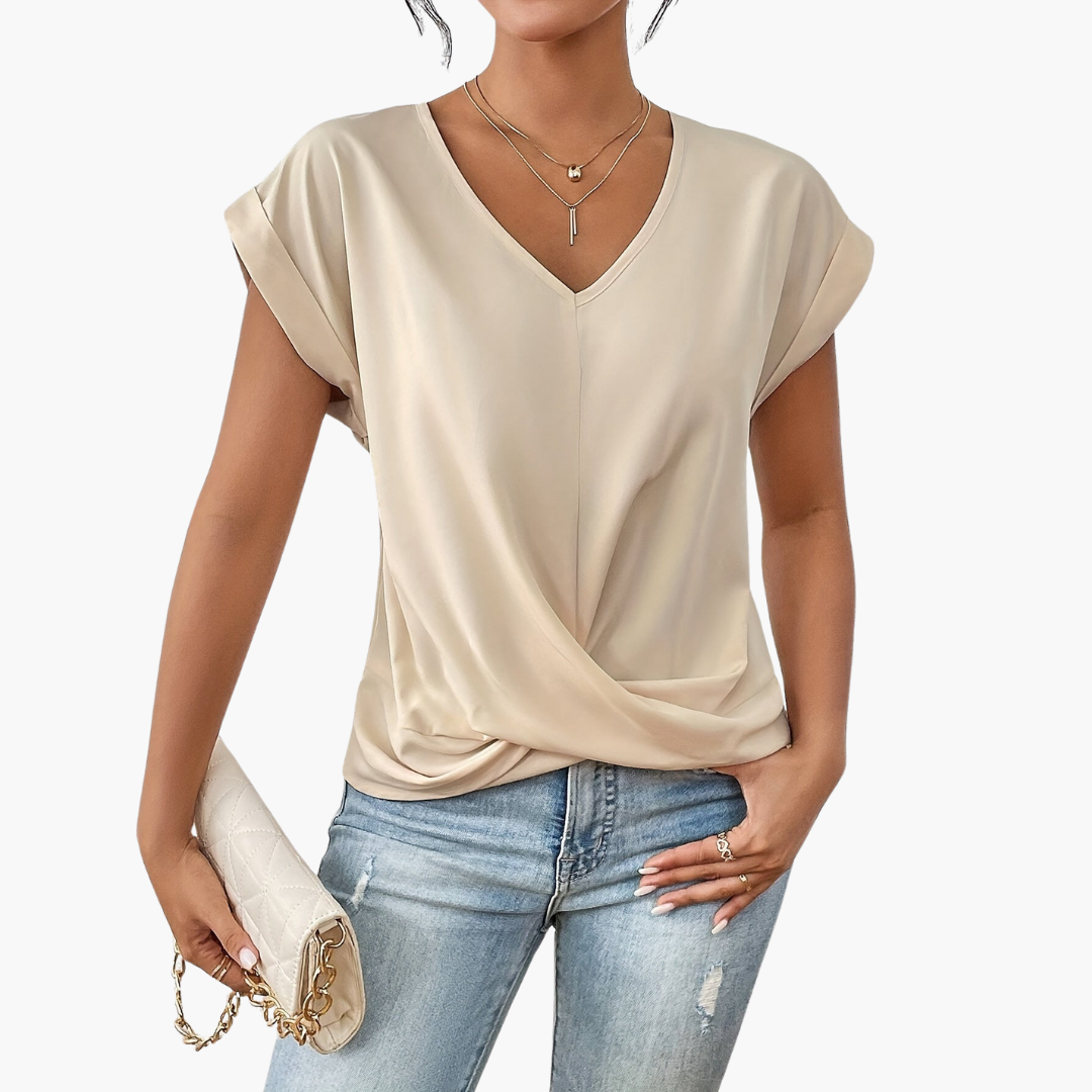 Γυναικείο T-Shirt με V Λαιμόκοψη και Στρίψιμο Μπροστά