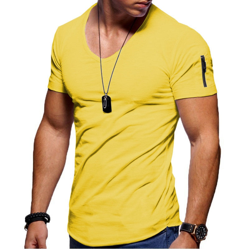 Ανδρικό T-Shirt με Λαιμόκοψη V σε Αθλητική Γραμμή