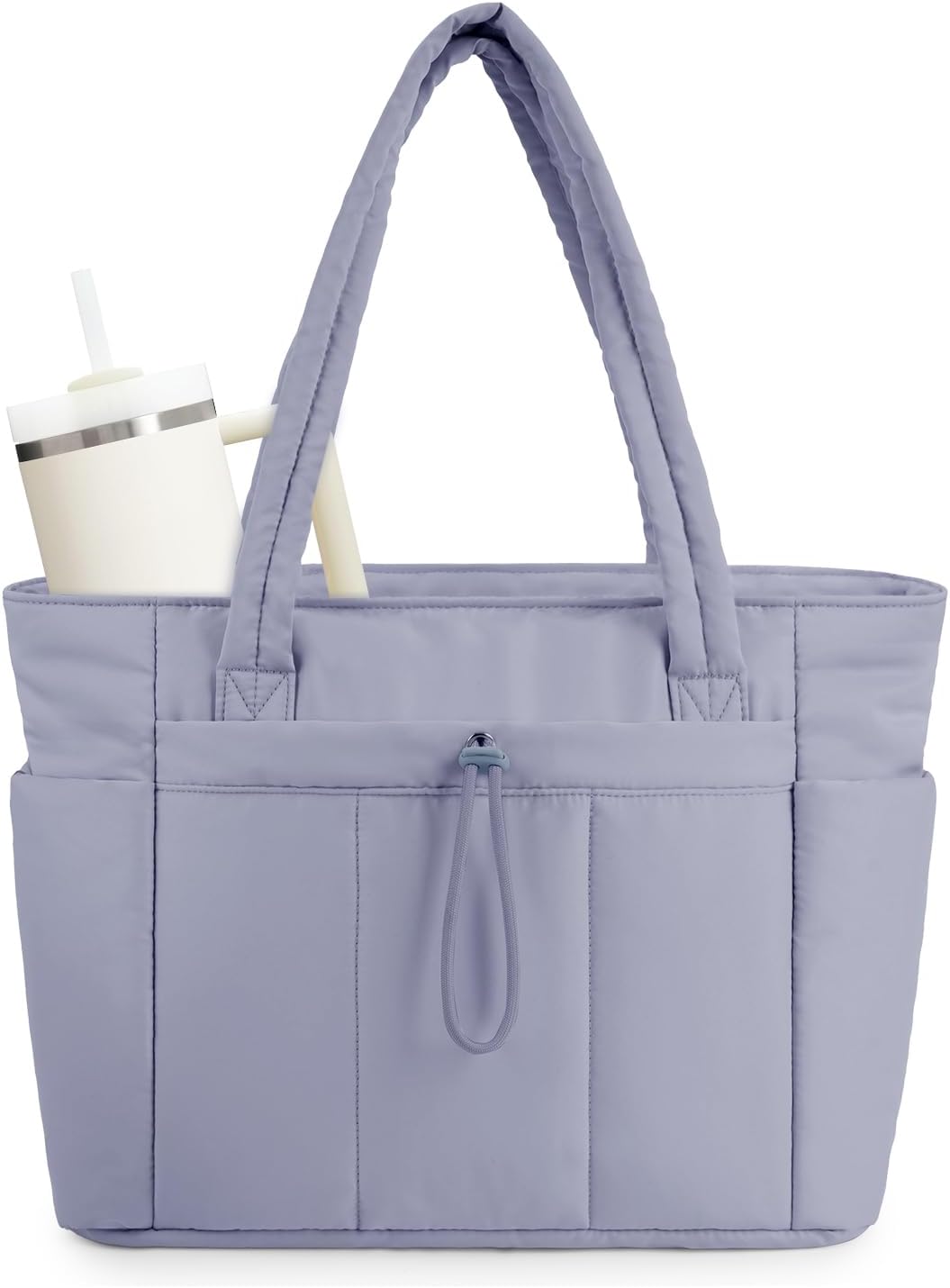 Καπιτονέ Φουσκωτή Τσάντα Tote με Θήκη Laptop και Θήκη για Ποτήρι