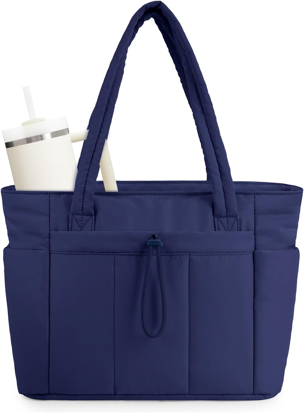 Καπιτονέ Φουσκωτή Τσάντα Tote με Θήκη Laptop και Θήκη για Ποτήρι