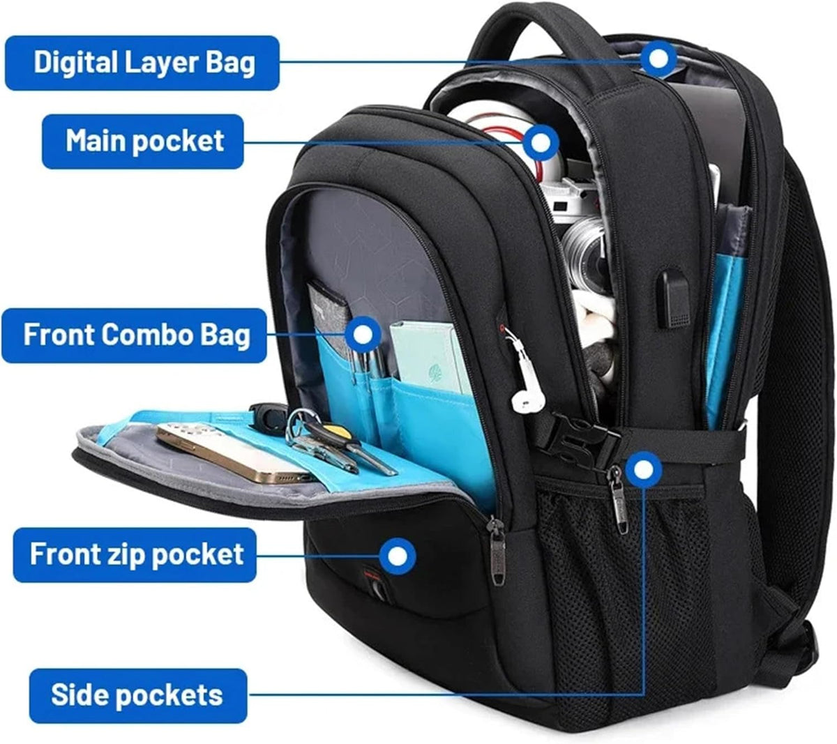 Unisex Αδιάβροχο Σακίδιο Πλάτης Ταξιδιού και Laptop με Έξυπνη Οργάνωση