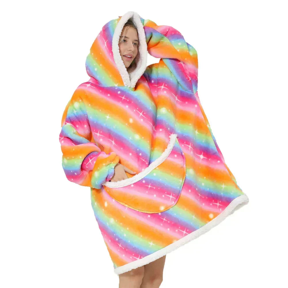 Unisex Φορετή Κουβέρτα Oversized με Κουκούλα & Τσέπες