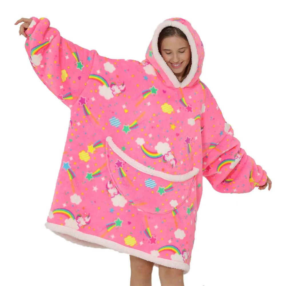 Unisex Φορετή Κουβέρτα Oversized με Κουκούλα & Τσέπες