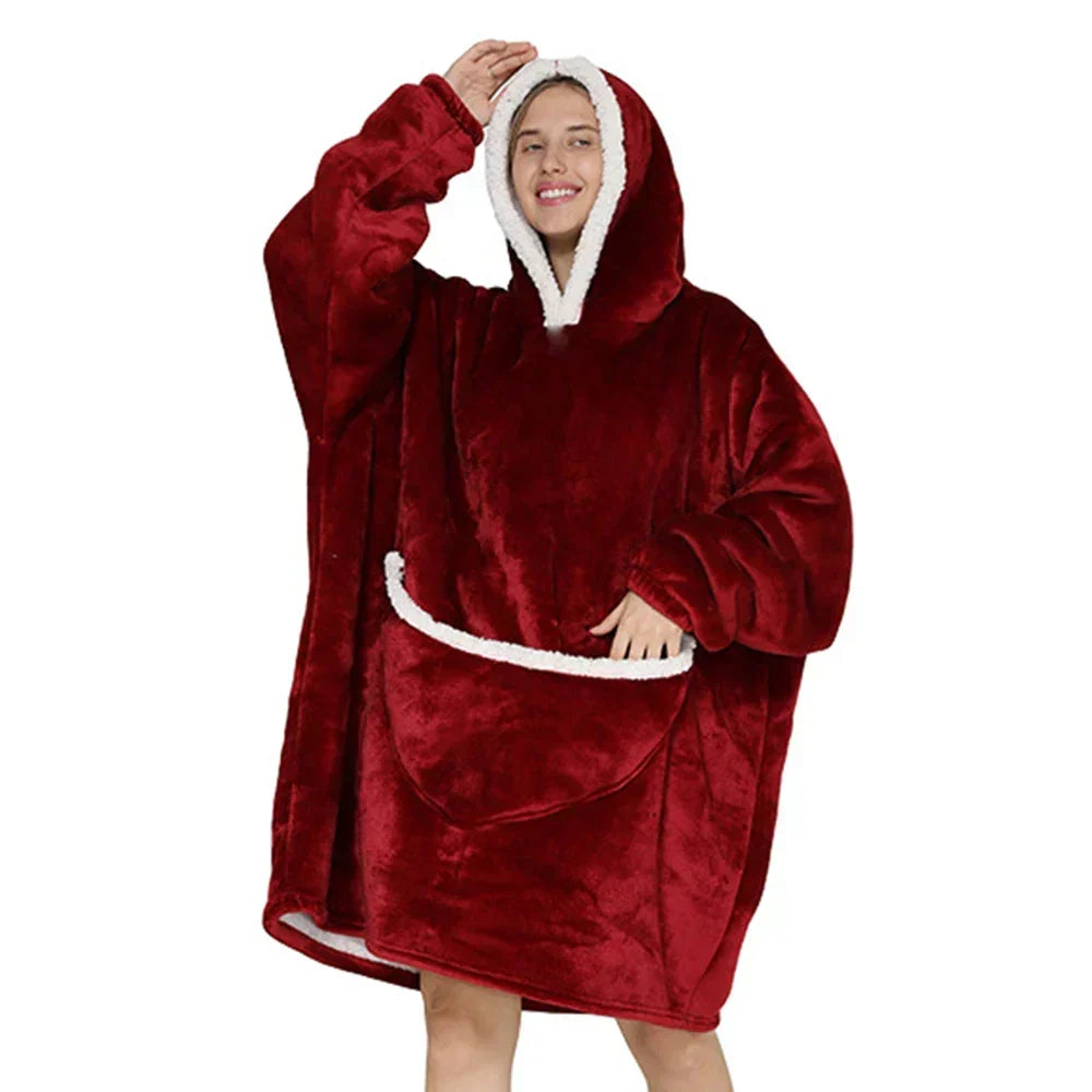Unisex Φορετή Κουβέρτα Oversized με Κουκούλα & Τσέπες