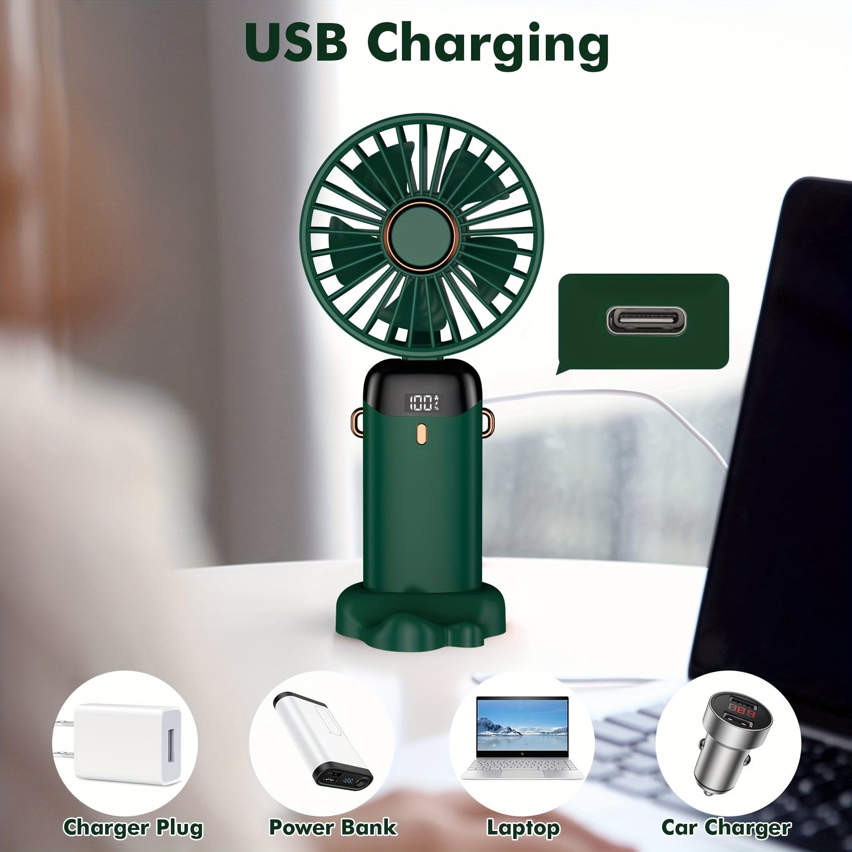 Φορητός Μίνι Ανεμιστήρας Χειρός Επαναφορτιζόμενος USB με Οθόνη LED, 5 Ταχύτητες, Αναδιπλούμενος 90°, Με Μπαταρία, για Γραφείο, Υπνοδωμάτιο, Ταξίδια, Κάμπινγκ & Σχολική Χρονιά