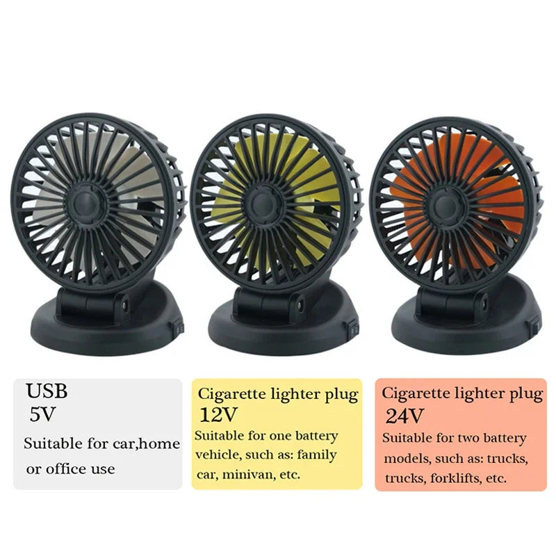 Ανεμιστήρας Αυτοκινήτου Ventoro 12V/24V/5V | USB ή Αναπτήρας Αυτοκινήτου | Περιστρεφόμενος & Συμπαγής | Για Επιβατικά, Φορτηγά, SUV, Τροχόσπιτα & Γραφείο