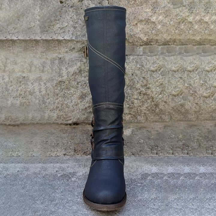 Γυναικείες Vintage Δερμάτινες Μπότες με Φερμουάρ