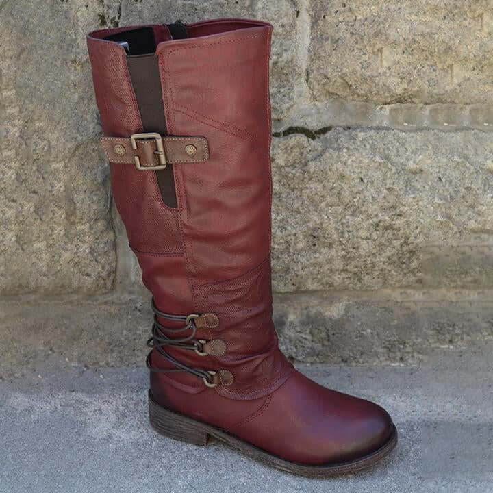 Γυναικείες Vintage Δερμάτινες Μπότες με Φερμουάρ