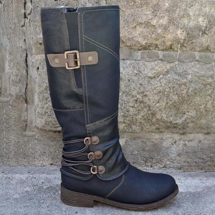 Γυναικείες Vintage Δερμάτινες Μπότες με Φερμουάρ