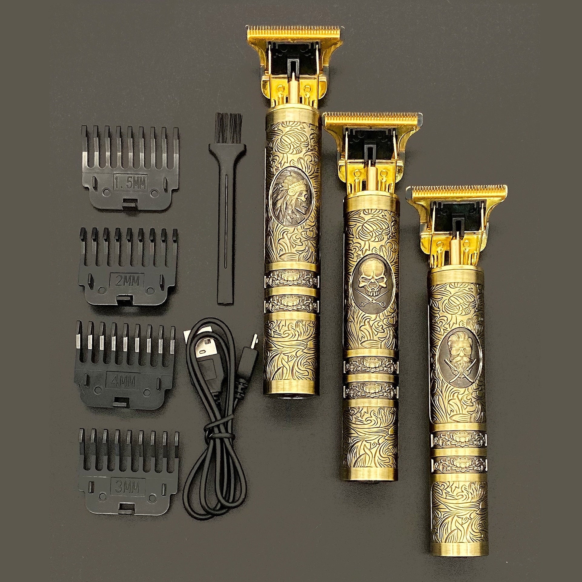 Vintage Κουρευτική Μηχανή / Trimmer με Σχέδιο Νεκροκεφαλή - Επαναφορτιζόμενη με Εξαρτήματα