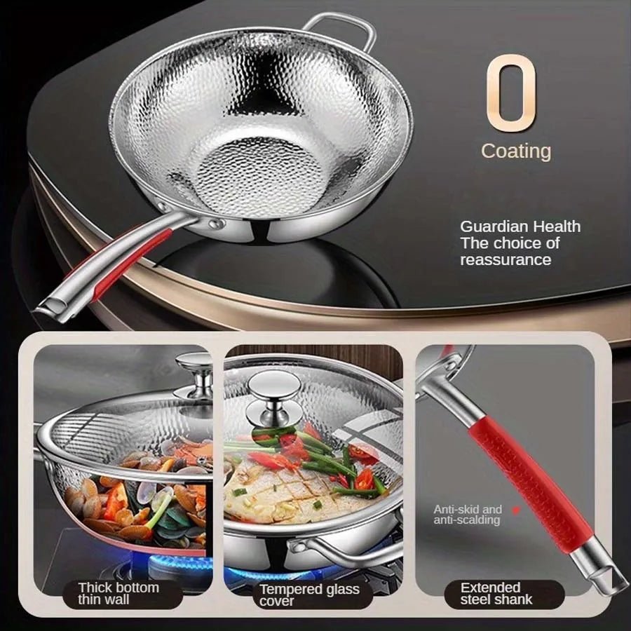 Τηγάνι Wok Τιτανίου Χωρίς Επίστρωση με Στρογγυλό Πάτο 32 εκ. για Επαγωγικές Εστίες